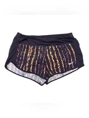 Nike Dri-Fit Women's Small Running Lined Shorts Dark Purple & Orange Stripes